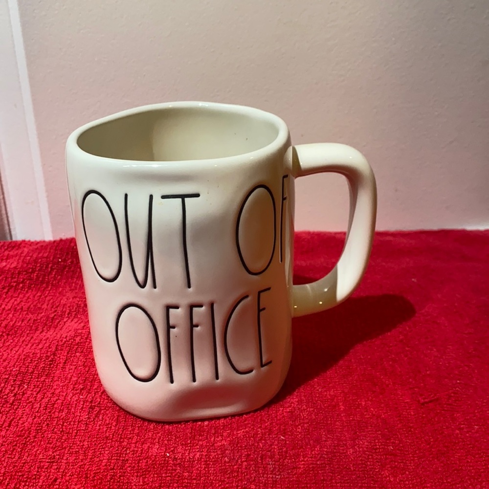 Rae Dunn Mug with “Out of Office” text